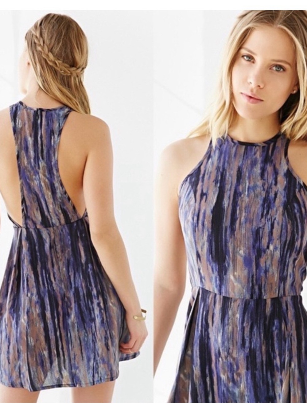 Ecote Urban Outfitters Blue and Black High Neck Backless Halter Dress